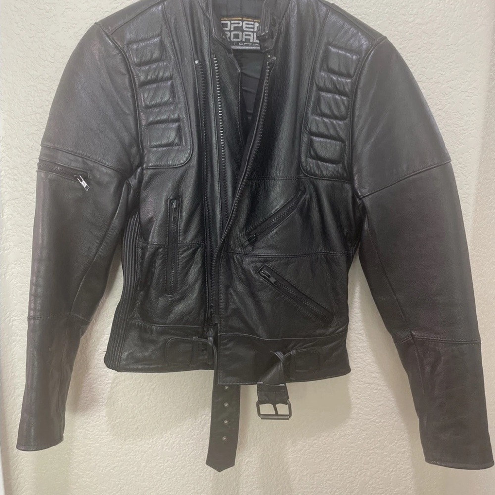 Vintage Open Road Leather Moto Jacket Black Size 34 Unisex 1990s Biker Style